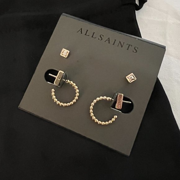 ALLSAINTS Square Stud & Huggie Earrings Set - Picture 5 of 8